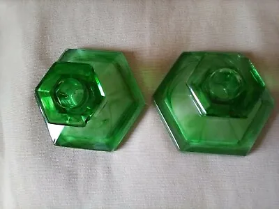 Buy Pair Of Davidson's Green Cloud Glass Candleholders.damaged. • 12.99£