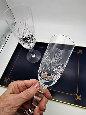 Buy 2 X Long Wine / Champagne Crystal Glasses Cut Glass Stem 6 Cm Height 18 Cm • 9.75£