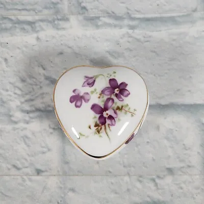 Buy Vintage Hammersley Bone China Porcelain Victorian Violets Heart Trinket Box • 9.48£