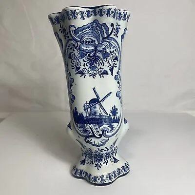 Buy Antique Rare 18th Century Delft Blue Floral Tin Glazed Vase 10in Collectors Item • 95.02£