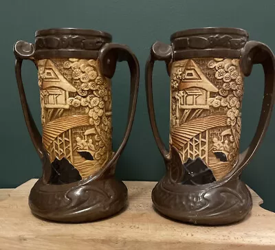 Buy Pair Of Bretby Art Pottery Twin Handled Vase, 25cm (10 ) Height. Art Deco Japan • 49£
