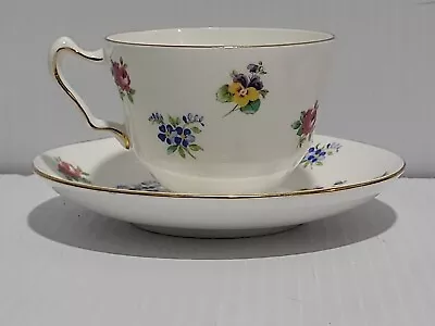 Buy Vintage Crown Staffordshire Tea Cup Saucer Rose Pansy Flowers Fine Bone China • 14.15£