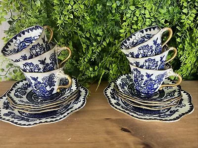 Buy Coalport F Crook Belgravia Teacups Saucers Plates 1891-1920 Y976 Blue White Gilt • 99.99£