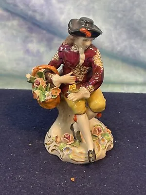 Buy Vintage Dresden Porcelain Man Figurine With Flower Baskets 4.5  • 28.77£
