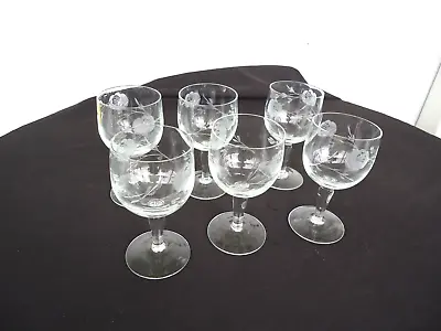 Buy 6 Vintage Etched Rose Crystal Small Wine Sherry Glasses Bohemia • 9.47£