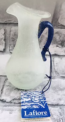 Buy Jug Lafiore Recycled Handblown With Applied Cobalt Blue Handle Vintage New • 24.99£