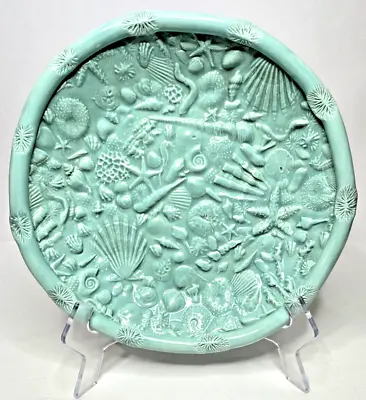 Buy Handmade Pottery Raised Sealife Nautical Shells Bowl Seafoam Green Signed • 23.10£