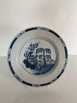 Buy Antique 18th Century Georgian 1740 Blue Tree English Delft Pottery Pancake Plate • 99£