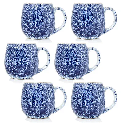 Buy 6pcs 500ml Stoneware Reactive Glazed Mug Pale Blue Coffee Ombre Mottled Speckled • 22.95£