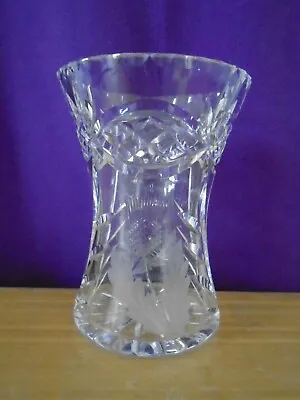 Buy Vintage 16cm Wide Rim Crystal Vase - Thistle Pattern • 4£