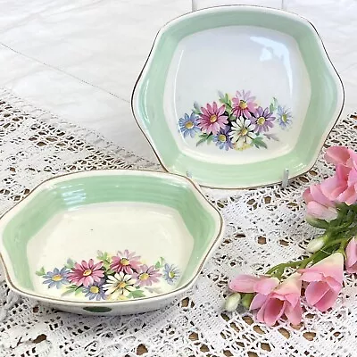 Buy 2 Small Vintage Floral Green Pretty Trinket Dishes George Clews England Art Deco • 17£