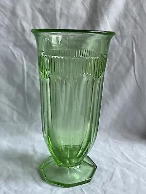 Buy Vintage Green Depression / Vaseline Glass Vase 8  Tall • 15£