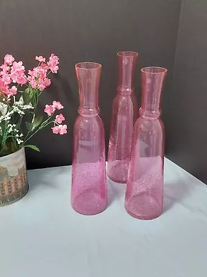 Buy Set Of 3  16 Tall Pink Crackle Glass Vases • 24.31£