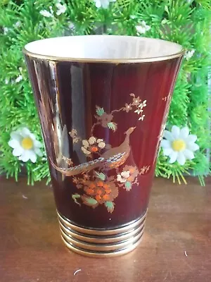 Buy Vintage Carlton Ware China Vase Rouge Royale With Peacock Decoration 16.3cms • 15.99£