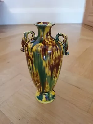Buy Awaji Pottery Art Deco Japanese Vintage Studio Vase In Yellow Flambe Glaze • 40£