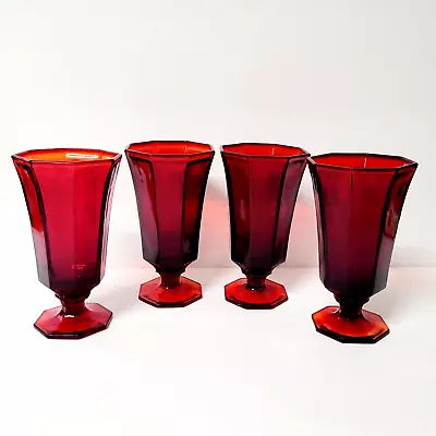 Buy Set Of 4 Independence Octagonal Ruby Red Iced Tea Glasses Tumblers 6  Tall • 33.69£