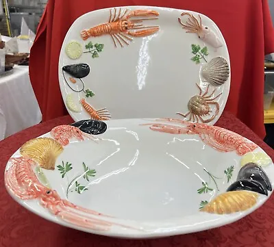 Buy 3D Seafood Tray/Platter & Bowl Hand Painted Bassano Pottery 1162 Made In Italy • 124.94£