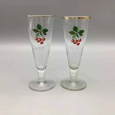 Buy Cherry B Vintage Liqueur Glasses X2 Pair Ribbed Stem 1950s 1960s Cocktail Drinks • 13.96£