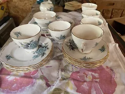 Buy Colclough Vintage 21 Set Tea Cup & Saucer Bone China Blue Hydrangea Flower Gold • 15£