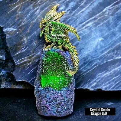 Buy Dragon Emerald Crystal Geode Sculpture Ornament LED Light Guardian Protector • 17.90£