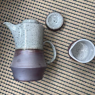 Buy Vintage Purbeck Pottery 'Portland'  Lidded Coffee Pot And Creamer Jug • 35£