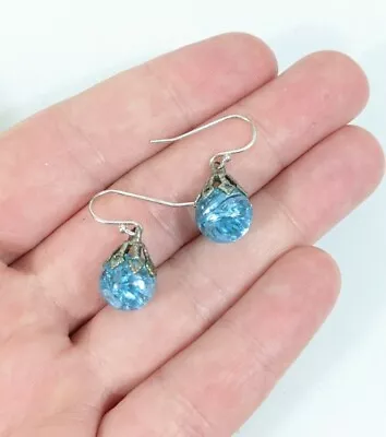 Buy Ice Blue Crazing Crystal Ball Dangle Earrings Vintage  • 23.58£