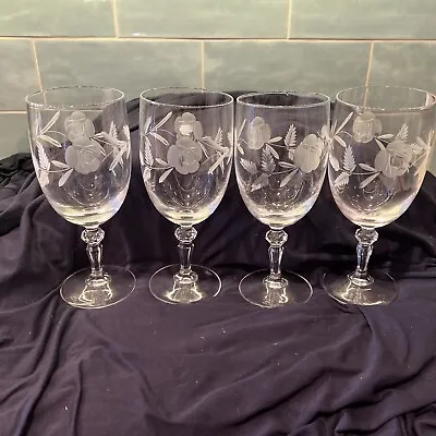Buy 4 Royal Doulton “Country Rose”Iced Tea Glasses Goblets Etched Glass 7 3/4” Tall • 51.87£
