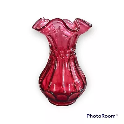 Buy Vintage Fenton Country Cranberry Dot Flute Glass Ruffled Collar Vase • 24.06£