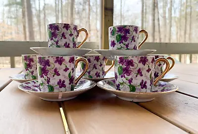 Buy Vintage Teacup And Saucer Chintz Demitasse Purple Violet No. 10027 Set Of 7 • 37.94£