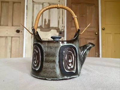 Buy Vintage Briglin Studio Pottery Tea Pot With Bamboo Handle  • 15£