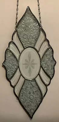 Buy Leaded Clear Beveled Glass 20” Suncatcher W/ Etched Center (has Crack In Glass) • 18.97£