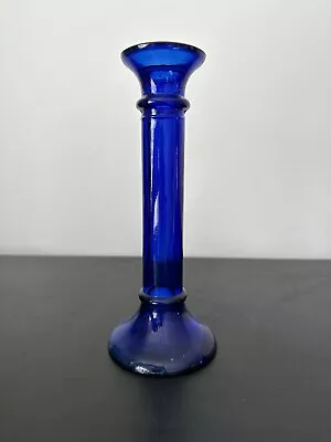 Buy Vintage Candlestick Holder Glass Cobalt Blue Recycled Pillar Round Art 1970s • 10£