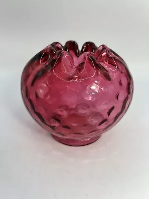 Buy Fenton Cranberry Reverse Polka Dot Art Glass Rose Vintage Bowl Vase 3.5  VTG • 30.24£