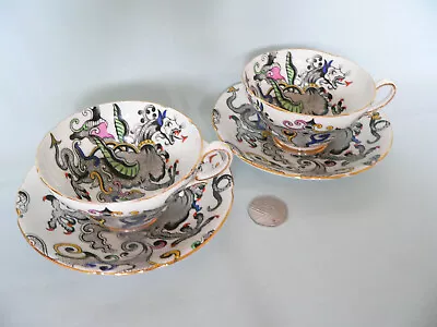 Buy Vintage STANLEY Fine Bone China Pair Of Oriental Dragon Decorated Cups & Saucers • 9.99£
