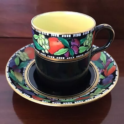 Buy Maling Pottery Lustre Coffee Can And Saucer - Fruit Border On Black Ground #5077 • 24£