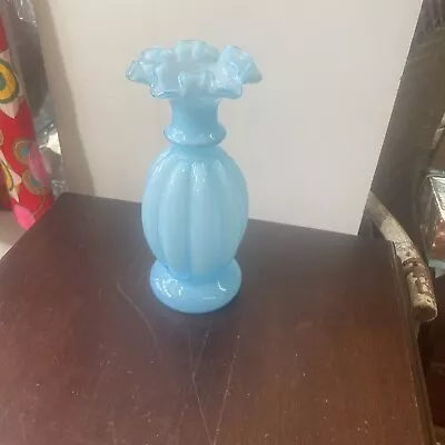 Buy Vintage Fenton Light Blue Overlay Ruffled 8.25  Melon Vase Excellent Condition • 23.67£
