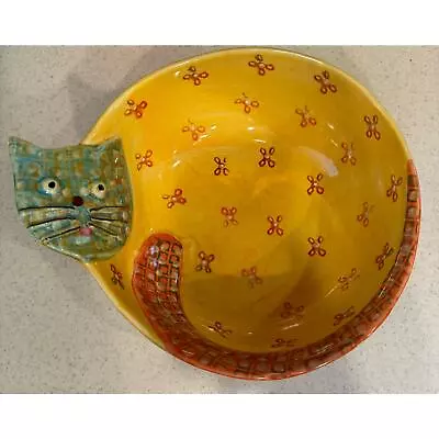 Buy Hand Painted Cat Serving Bowl Cat Dish Pottery Made In Italy 10” Winterthur • 36.99£