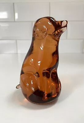 Buy Wedgwood Vintage Amber Glass Seated Dog Paperweight Figure Signed • 20£