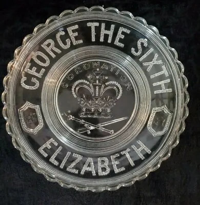 Buy KING GEORGE THE SIXTH 6th 1937 Elizabeth Coronation Glass Plate Bowl • 9.45£