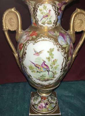 Buy Art Nouveau Twin Handled Porcelain Vase Painted Floral And  Exotic Birds A/F • 60£