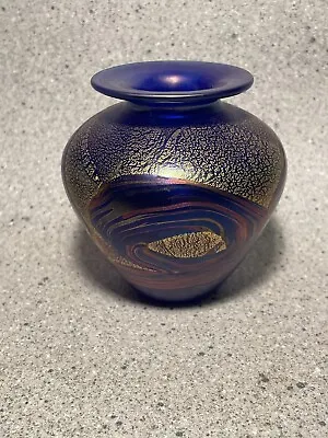 Buy Vintage Cobalt Blue Glass Vase With Gilding, Isle Of Wight Studio Glass • 34.99£