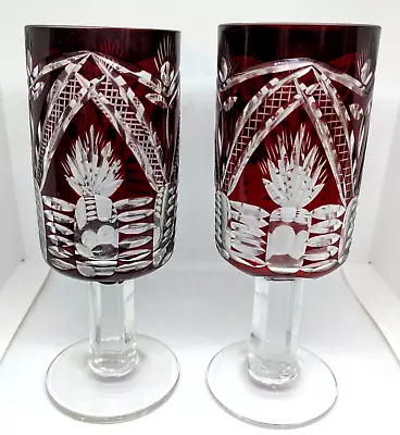 Buy Two 1960s Vintage Bohemian Ruby Crystal Cut Cordial Glass Glasses • 19.99£