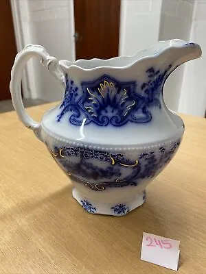 Buy Antique English Flow Blue Water Pitcher Ironstone Transfer Ware 7.5’in H   • 41£