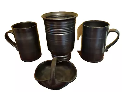 Buy X3 Vintage Sussex Dicker Ware Studio Pottery Blackmugs And Basket & Similar Vase • 55£