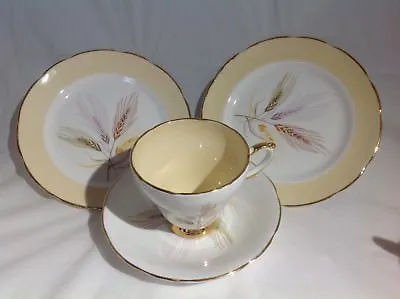 Buy Bone China Cup Saucer 2 Side Plates H&m Sutherland Wheat Grass Yellow Band • 7.09£