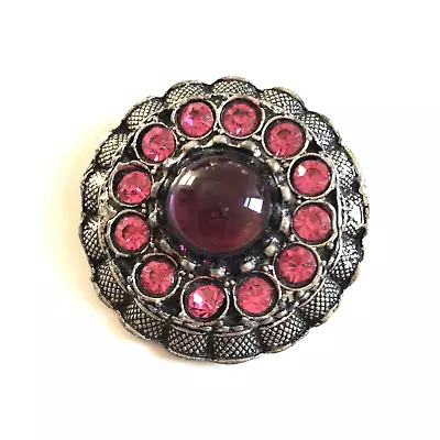 Buy Vintage Glass Flower Brooch Amethyst Pink Crystal Silver Tone Pin Pretty Gift • 10.99£