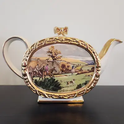 Buy Antique Sadler Porcelain Teapot W/ Lid Hunt Scene Gold #1703 Made In England • 95.09£
