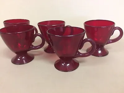 Buy 5 Ruby Red Glass Footed Cups  (one Fleabite) • 14.44£