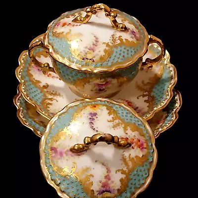 Buy Antique Dresden Ambrosius Lamm Porcelain Chocolate Set,raised Gold,hand Decorate • 1,050£