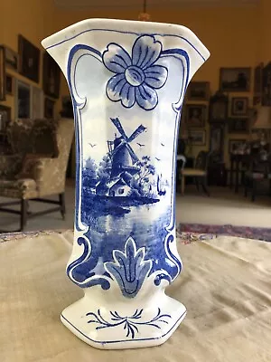 Buy Antique /vintage Blue White Delft 10” Vase  • 10£